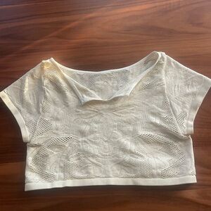 Free People Cream Crop Top Short Sleeve Fitted